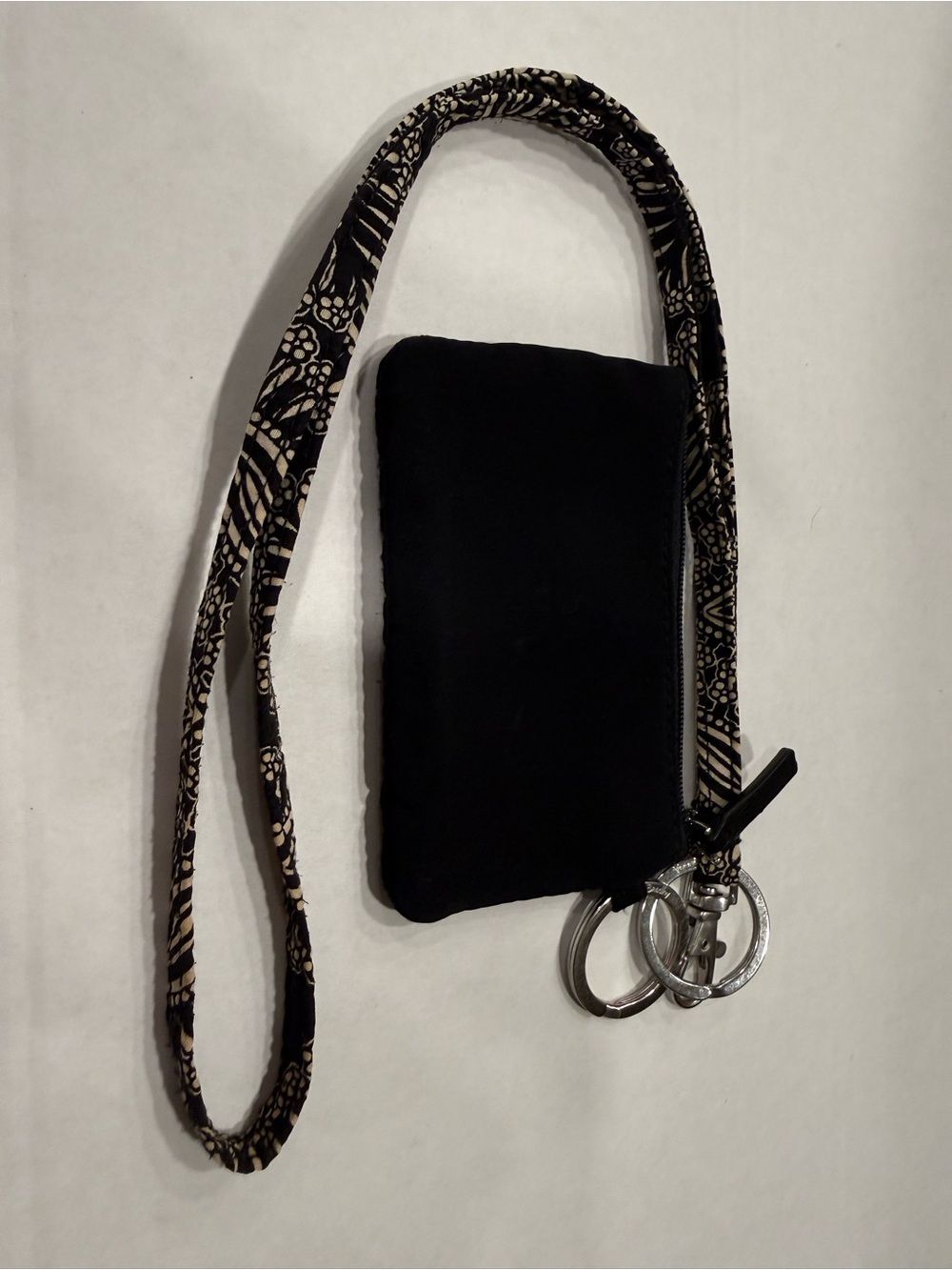 Vera Bradley Black Microfiber Suede Zip ID Case & Patterned Lanyard Set